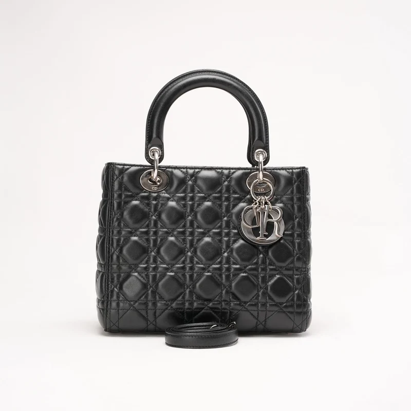 Christian Dior Medium Lady Dior Tasche aus Leder, Schwarz, 2014