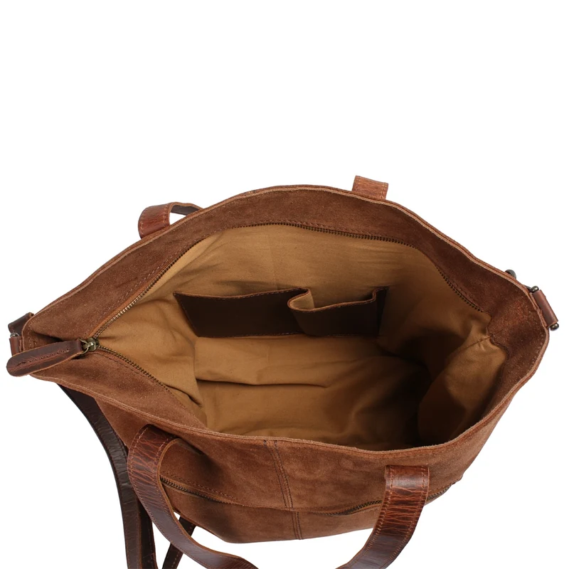 großer Shopper Schultertasche Damen XL Ledertasche Veloursleder braun LE0077