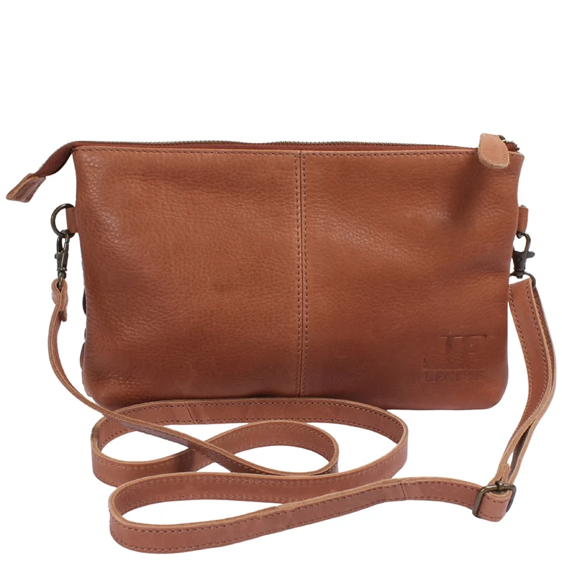 kleine Umhängetasche Schultertasche Damentasche Clutch Leder hellbraun LE3081