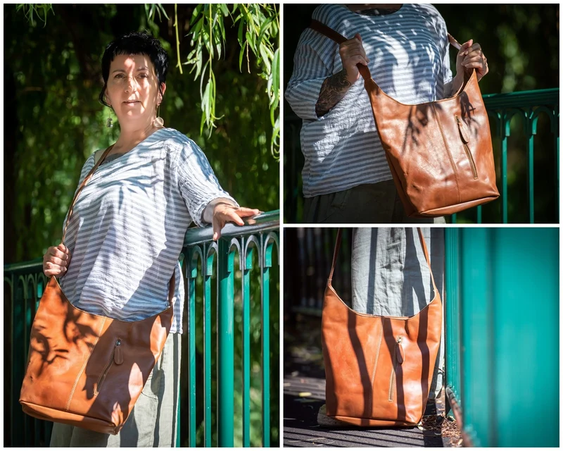 B-Ware große Umhängetasche Schultertasche Beuteltasche Damentasche Leder cognac LE0055