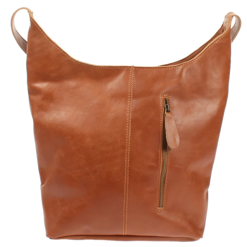 B-Ware große Umhängetasche Schultertasche Beuteltasche Damentasche Leder cognac LE0055