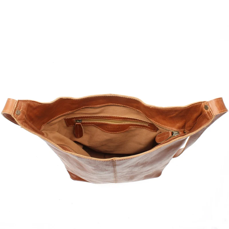 B-Ware große Umhängetasche Schultertasche Beuteltasche Damentasche Leder cognac LE0055