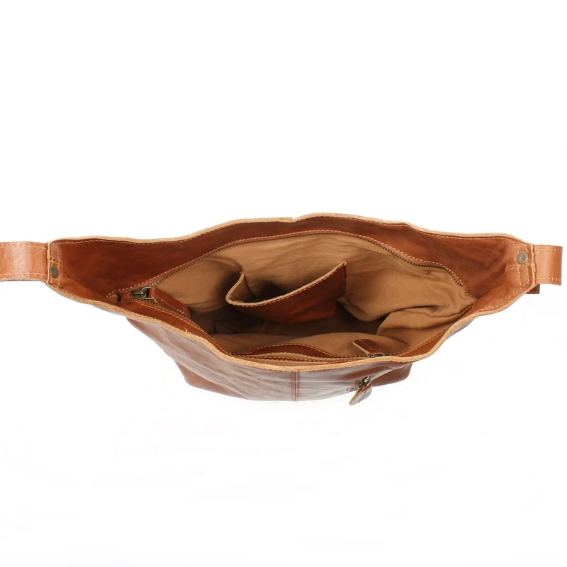 B-Ware große Umhängetasche Schultertasche Beuteltasche Damentasche Leder cognac LE0055