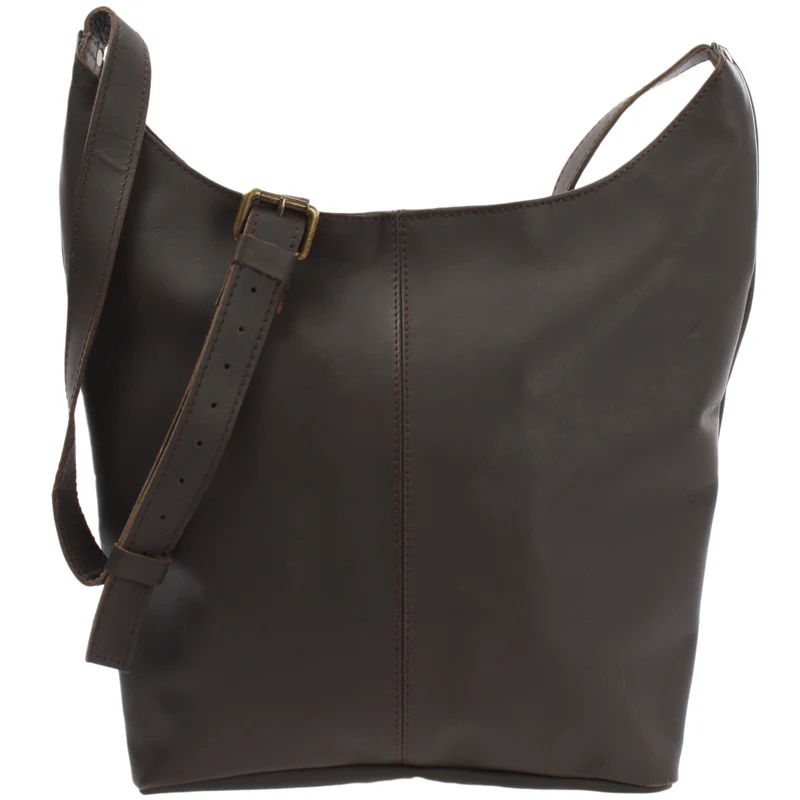 B-Ware große Umhängetasche Schultertasche Beuteltasche Damentasche Leder dunkelbraun LE0055