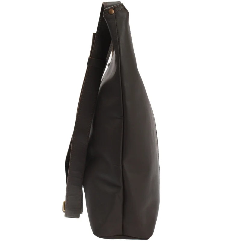 B-Ware große Umhängetasche Schultertasche Beuteltasche Damentasche Leder dunkelbraun LE0055