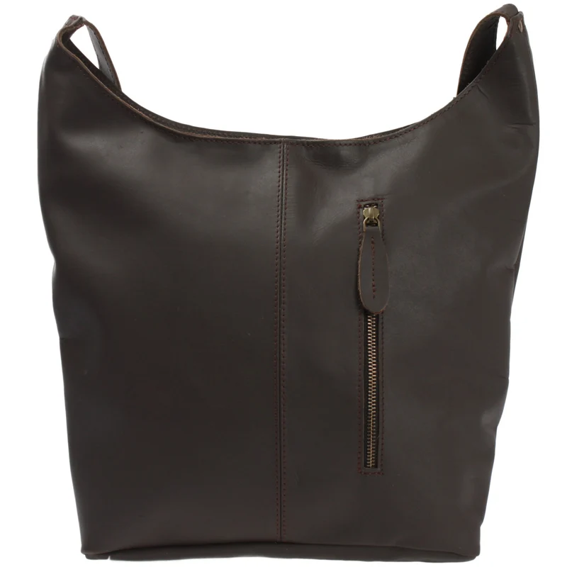 B-Ware große Umhängetasche Schultertasche Beuteltasche Damentasche Leder dunkelbraun LE0055