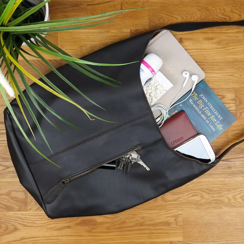 B-Ware große Umhängetasche Schultertasche Beuteltasche Damentasche Leder dunkelbraun LE0055