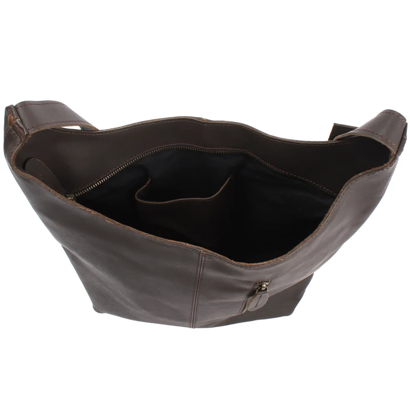 B-Ware große Umhängetasche Schultertasche Beuteltasche Damentasche Leder dunkelbraun LE0055