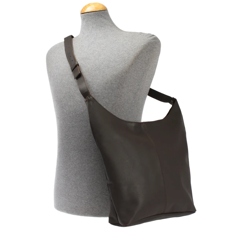 B-Ware große Umhängetasche Schultertasche Beuteltasche Damentasche Leder dunkelbraun LE0055