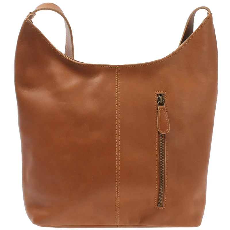 B-Ware mittlere Umhängetasche Schultertasche Beuteltasche Damentasche Leder cognac LE0072