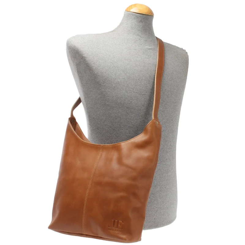 B-Ware mittlere Umhängetasche Schultertasche Beuteltasche Damentasche Leder cognac LE0072