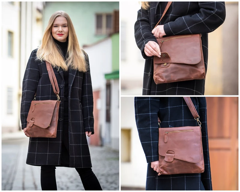 B-Ware Umhängetasche Ledertasche Schultertasche Leder braun LE3027
