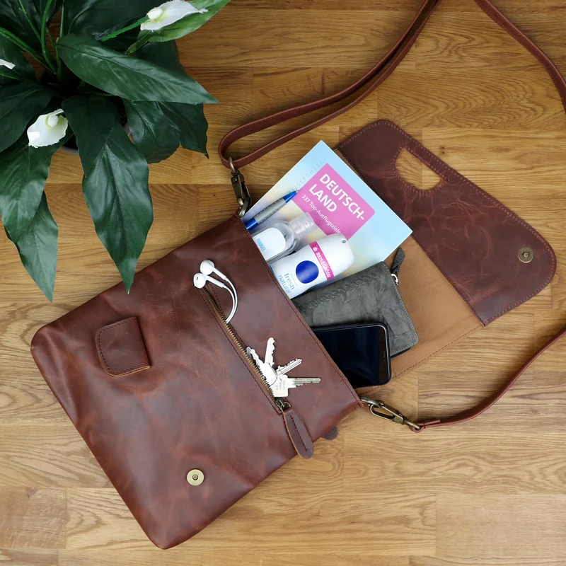 B-Ware Umhängetasche Ledertasche Schultertasche Leder braun LE3027