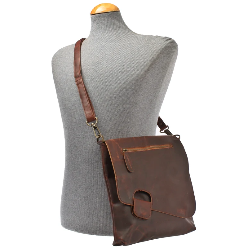 B-Ware Umhängetasche Ledertasche Schultertasche Leder braun LE3027
