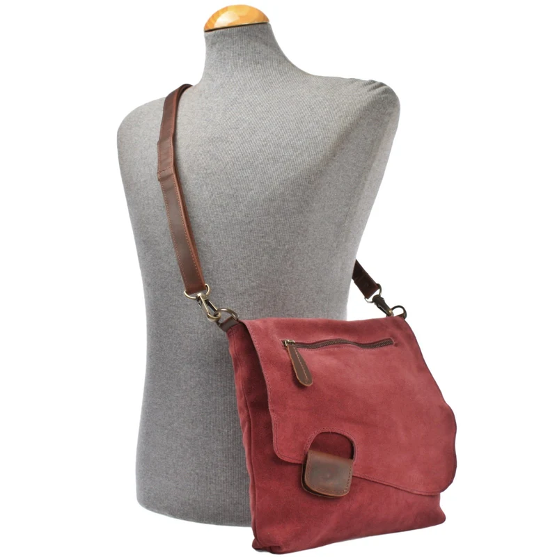 Umhängetasche Ledertasche Damen Schultertasche Wildleder bordeaux LE3027