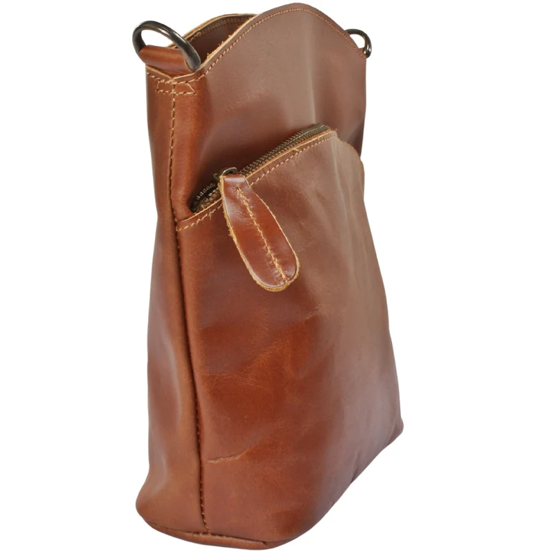 B-Ware kleine Umhängetasche Schultertasche Freizeittasche Leder cognac LE3049