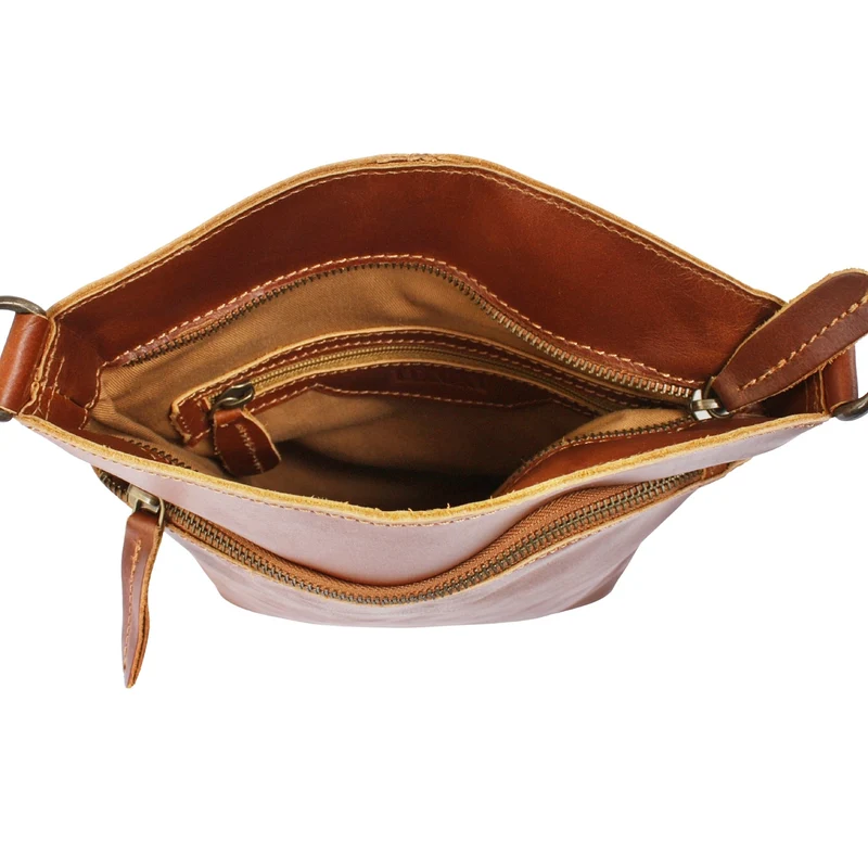 B-Ware kleine Umhängetasche Schultertasche Freizeittasche Leder cognac LE3049