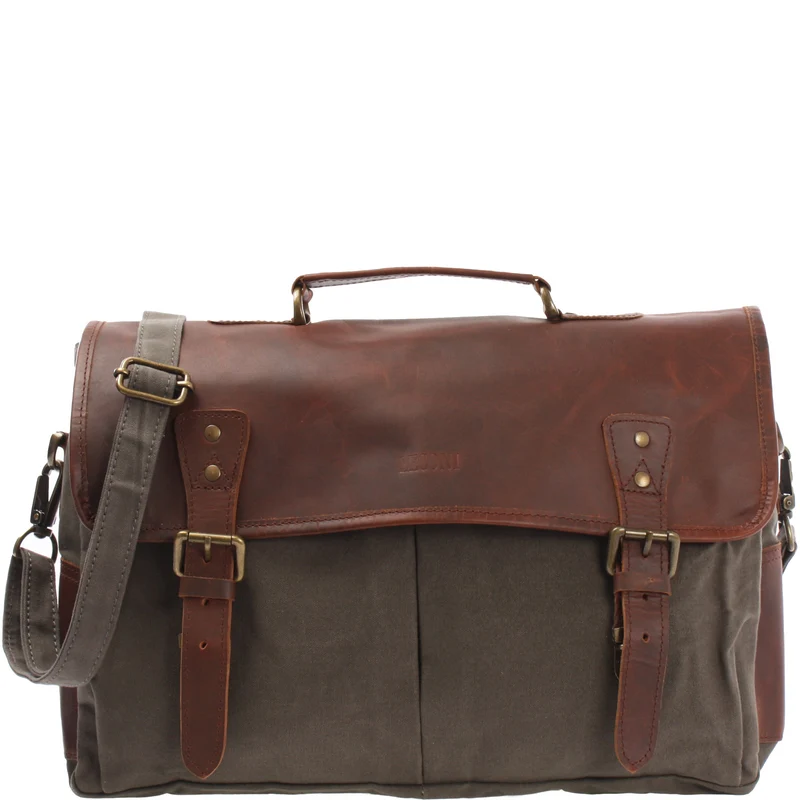 Messenger Bag Din A4 Kuriertasche Leder Canvas grau LE3018