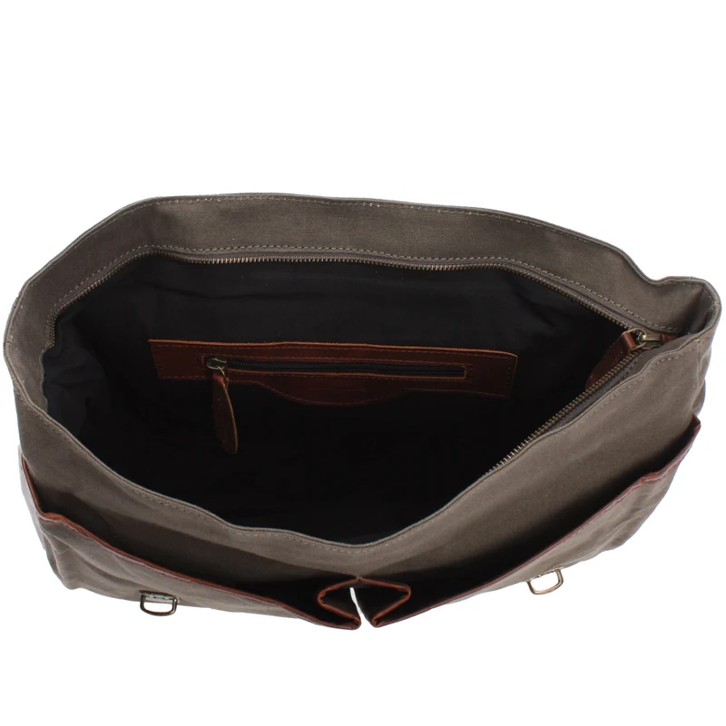 Messenger Bag Din A4 Kuriertasche Leder Canvas grau LE3018