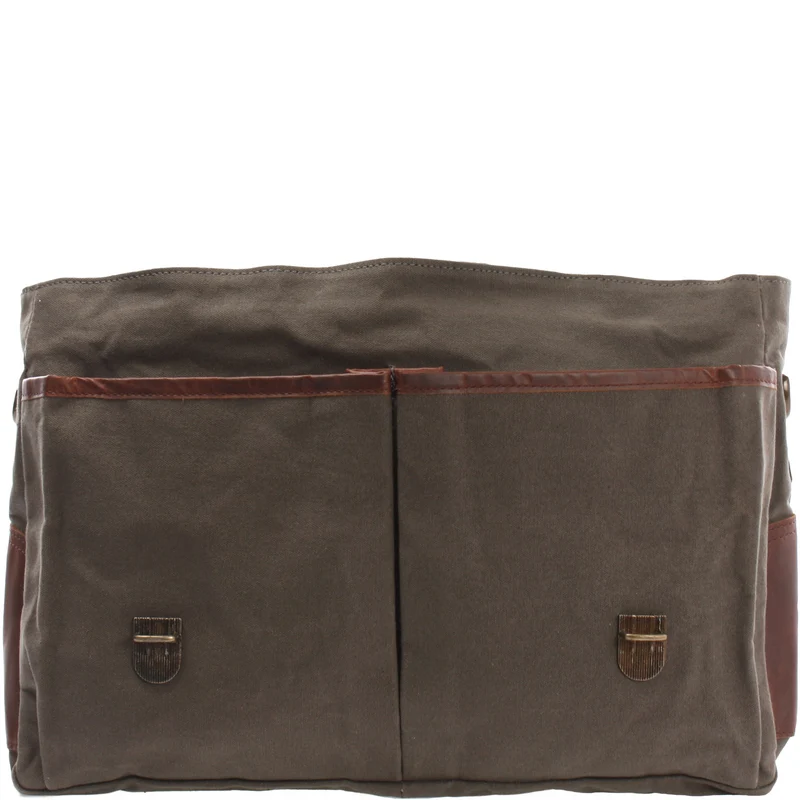 Messenger Bag Din A4 Kuriertasche Leder Canvas grau LE3018