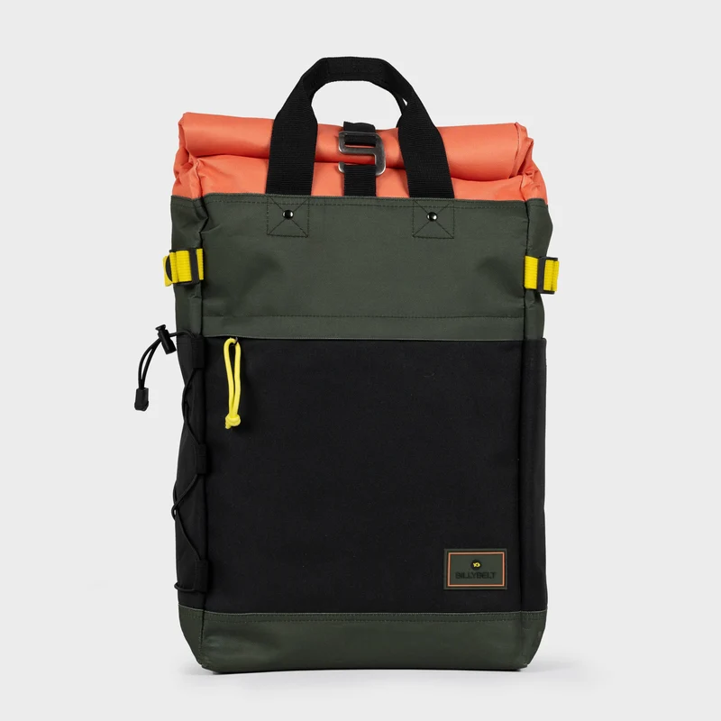 Roll-Top Rucksack aus 100% recyceltem Polyester - Khaki und Orange