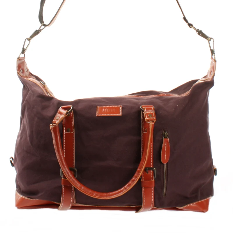 Reisetasche Weekender Handgepäck Leder Canvas mokka LE2010