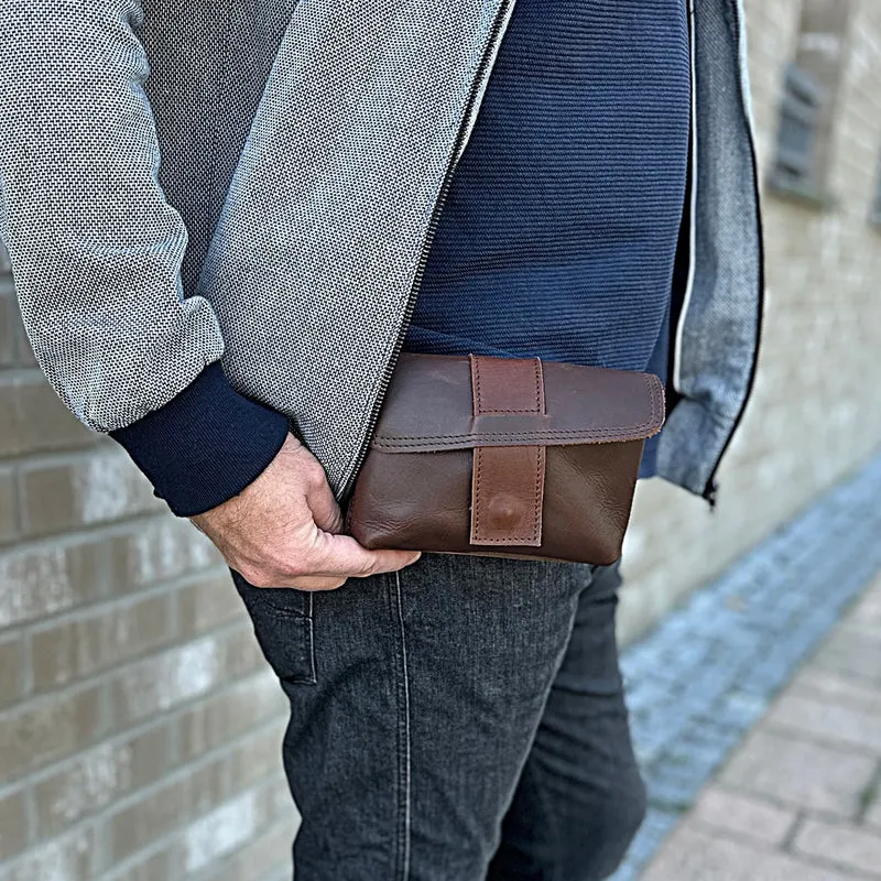 große Gürteltasche Bauchtasche Hüfttasche Damen Herren Rindsleder braun LE9030