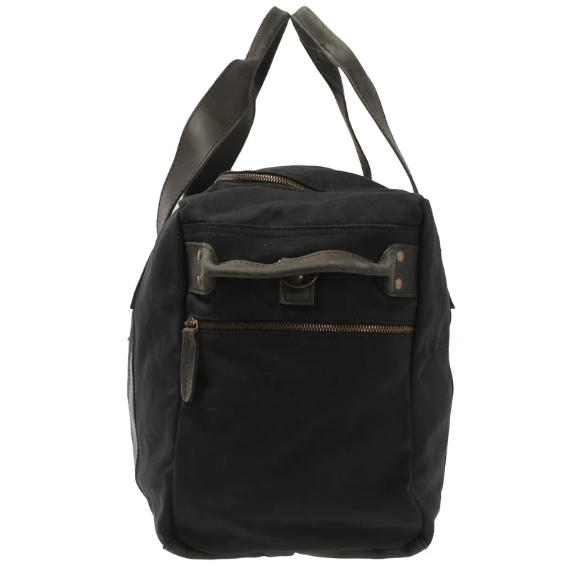 Weekender Sporttasche Reisetasche Damen Herren Leder Canvas 55cm schwarz LE2014