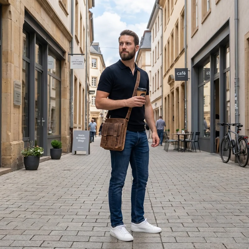 kleine Herrentasche Umhängetasche Freizeittasche Leder vintage braun LE3035