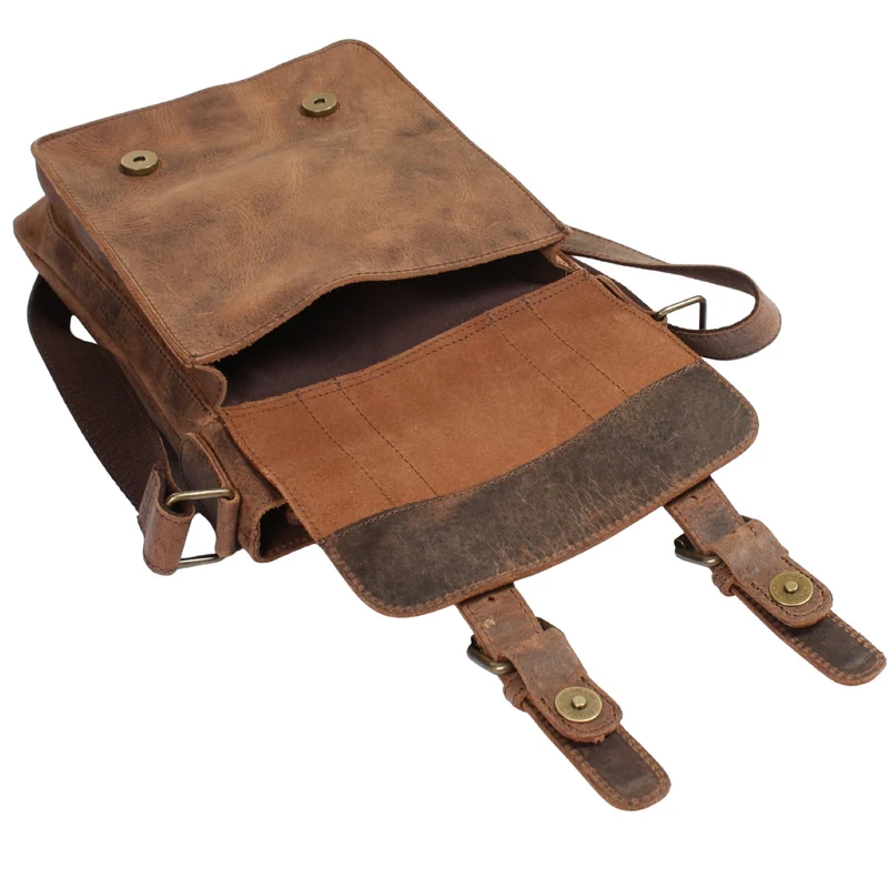 kleine Herrentasche Umhängetasche Freizeittasche Leder vintage braun LE3035