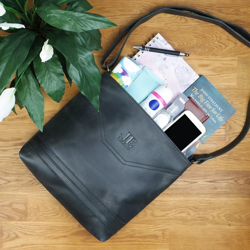 Umhängetasche Ledertasche Damen Schultertasche Leder dunkelgrau LE0066