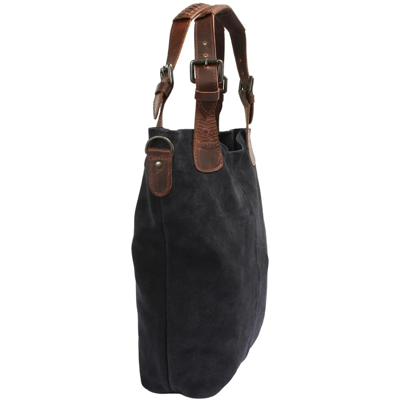 Schultertasche Henkeltasche Shopper Damentasche Veloursleder Leder anthrazit LE0054