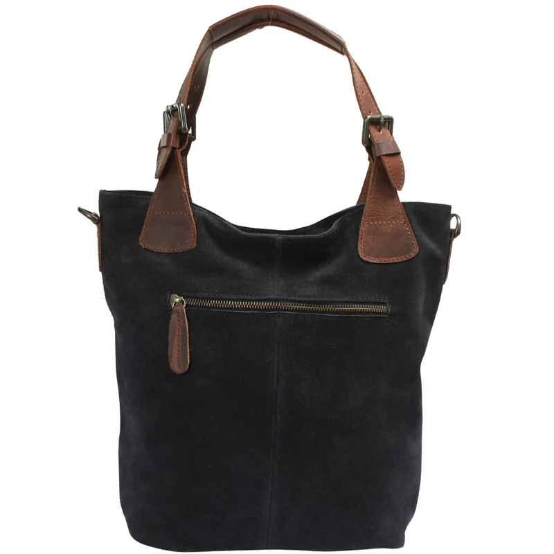 Schultertasche Henkeltasche Shopper Damentasche Veloursleder Leder anthrazit LE0054