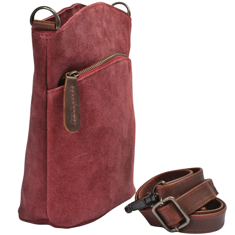 kleine Umhängetasche Schultertasche Freizeittasche Wildleder bordeaux LE3049