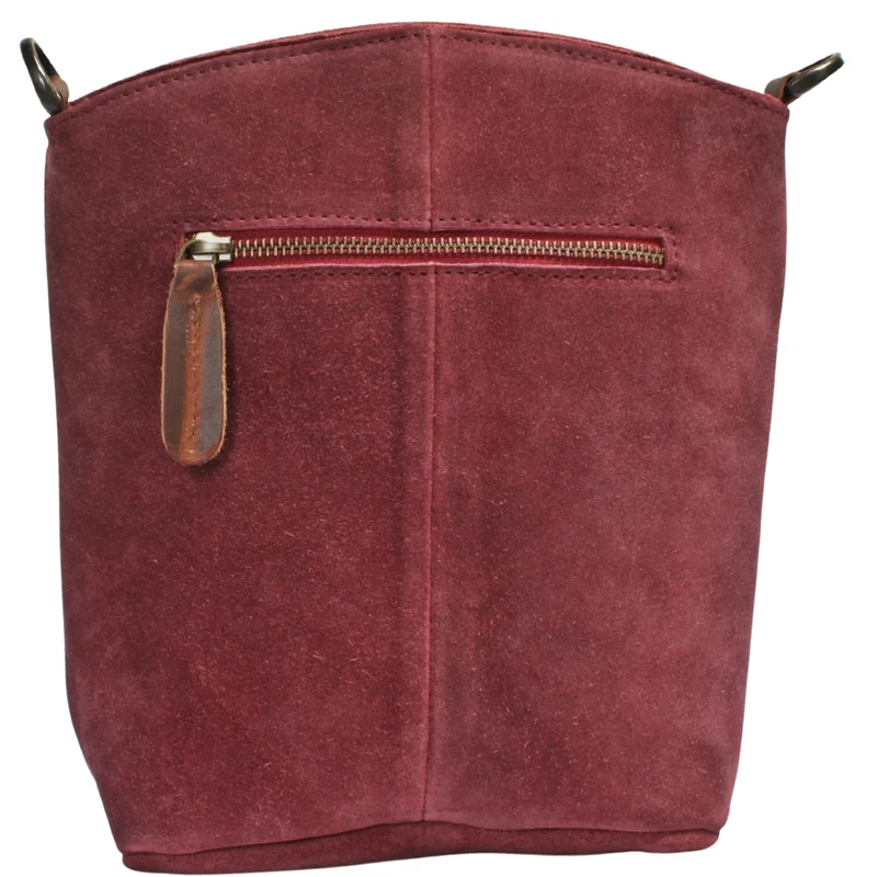 kleine Umhängetasche Schultertasche Freizeittasche Wildleder bordeaux LE3049