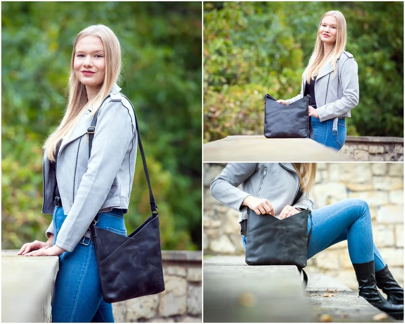 Damentasche Umhängetasche Handtasche Leder dunkelgrau LE0065