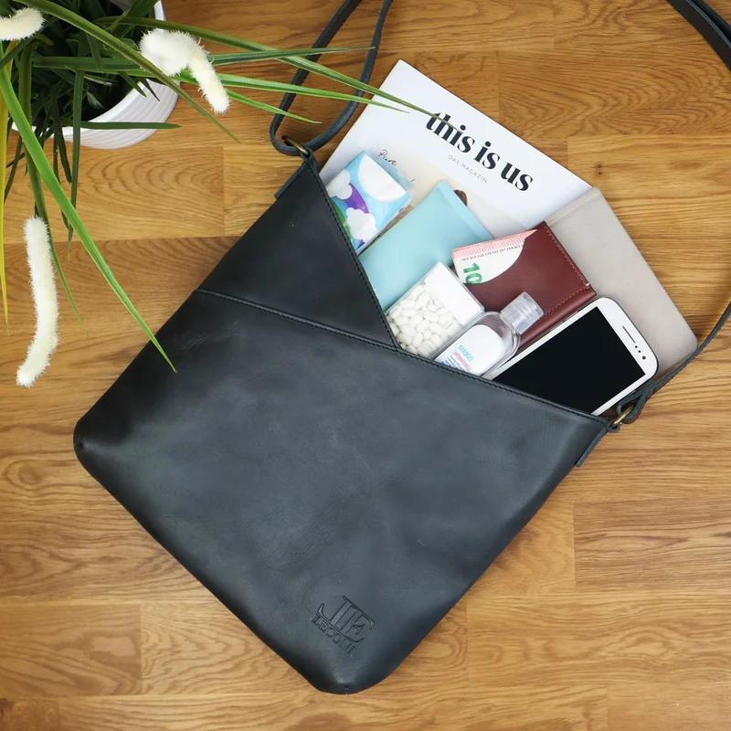 Damentasche Umhängetasche Handtasche Leder dunkelgrau LE0065