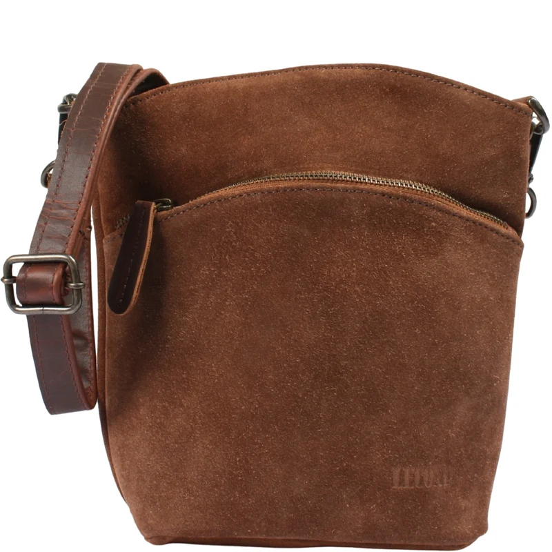 kleine Umhängetasche Schultertasche Freizeittasche Wildleder braun LE3049