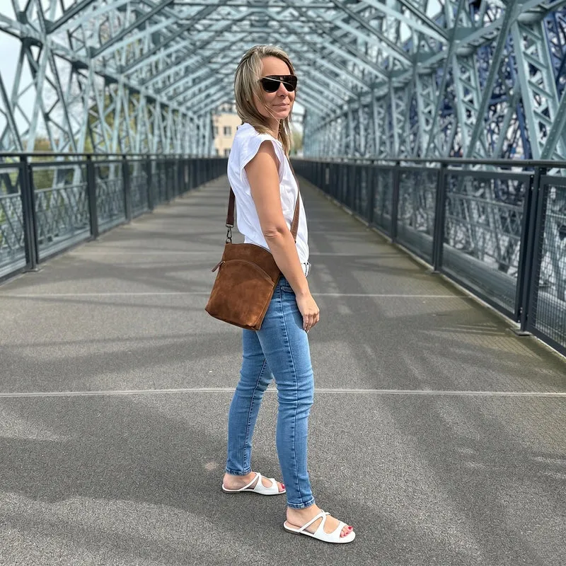 kleine Umhängetasche Schultertasche Freizeittasche Wildleder braun LE3049