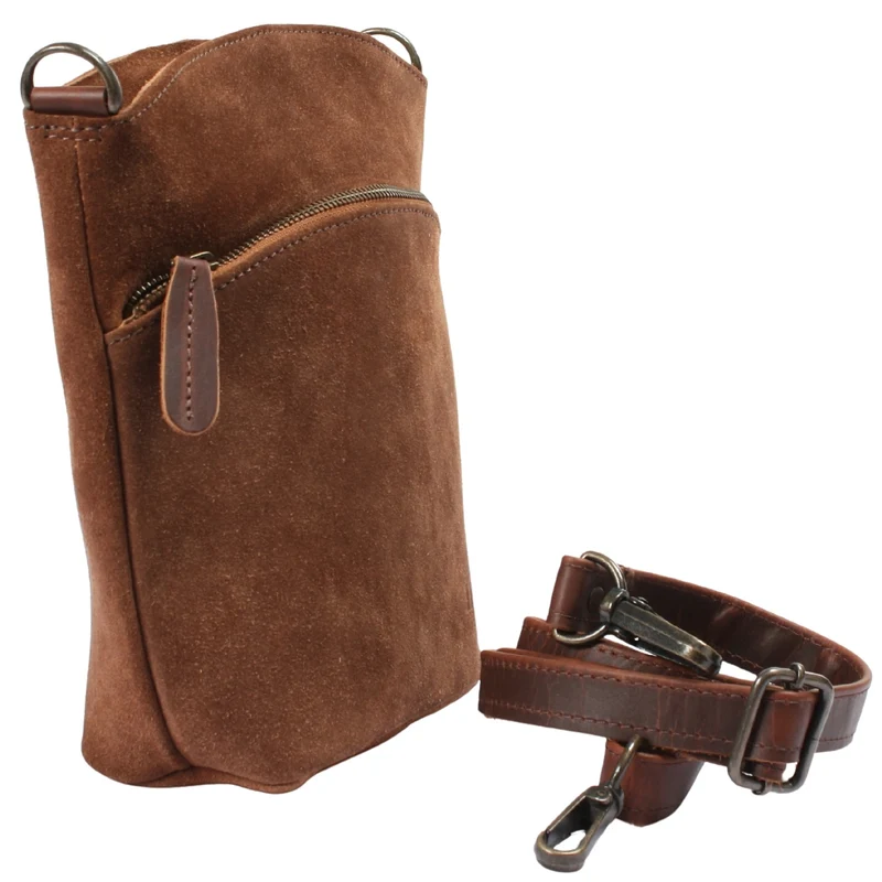 kleine Umhängetasche Schultertasche Freizeittasche Wildleder braun LE3049
