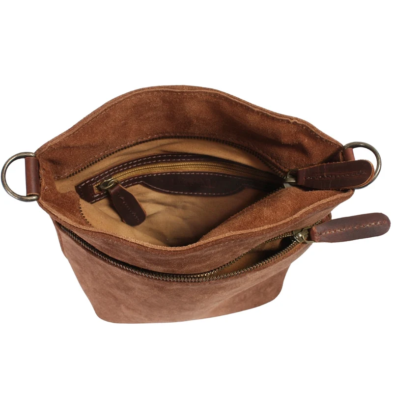 kleine Umhängetasche Schultertasche Freizeittasche Wildleder braun LE3049