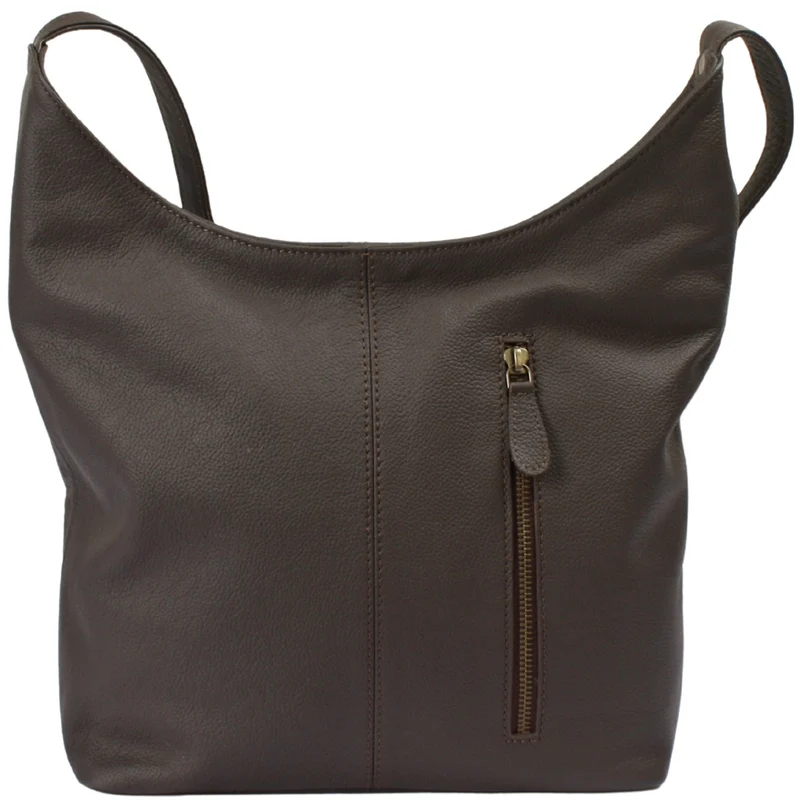 mittlere Umhängetasche Schultertasche Beuteltasche Damentasche Leder kaffeebraun LE0072