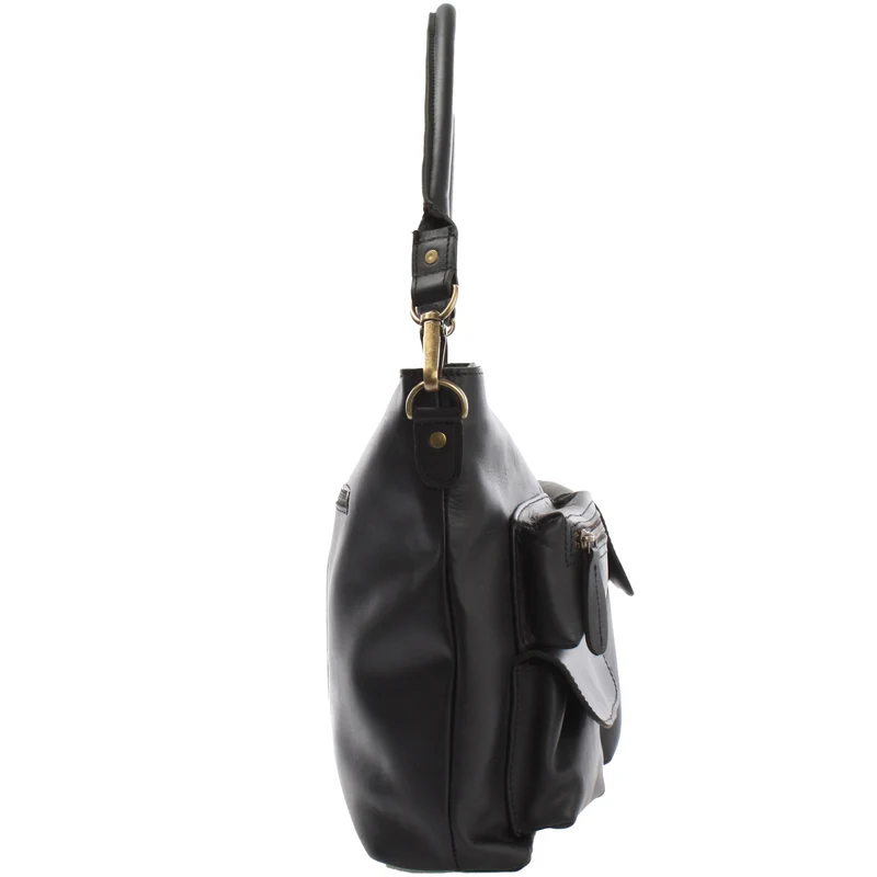 B-Ware Schultertasche Umhängetasche Ledertasche Leder schwarz LE0039