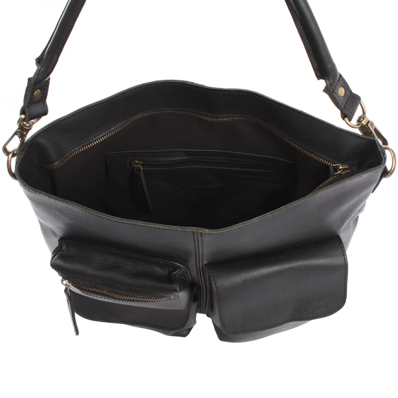 B-Ware Schultertasche Umhängetasche Ledertasche Leder schwarz LE0039