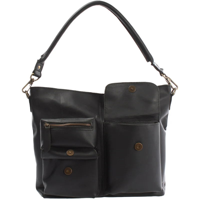B-Ware Schultertasche Umhängetasche Ledertasche Leder schwarz LE0039