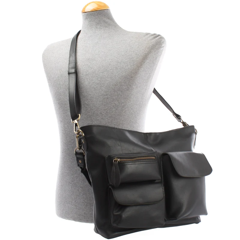 B-Ware Schultertasche Umhängetasche Ledertasche Leder schwarz LE0039