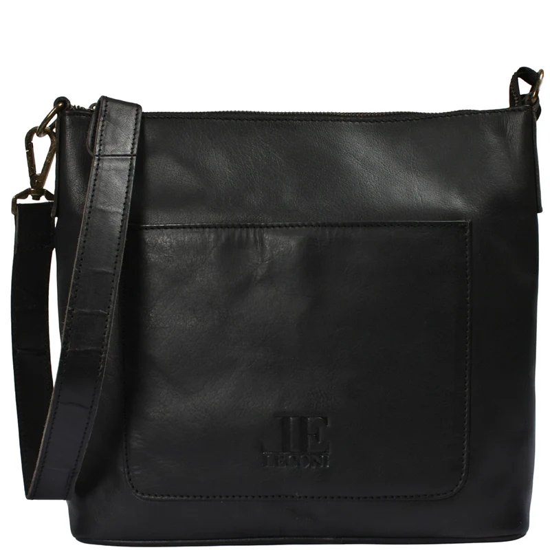 mittlere Umhängetasche Schultertasche Damentasche Ledertasche Leder schwarz LE0080