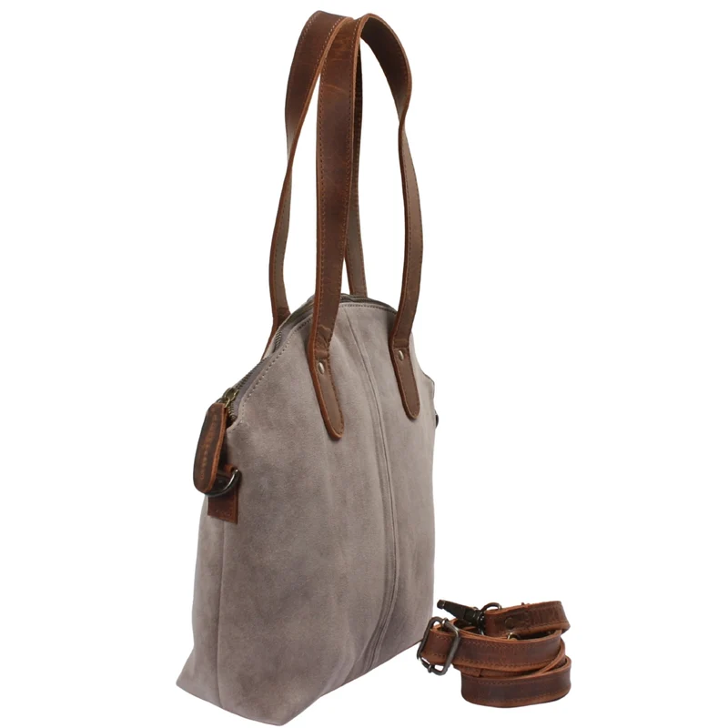 Damentasche Henkeltasche Schultertasche Wildleder grau LE0060