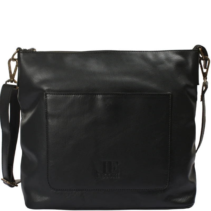 große Umhängetasche Schultertasche Damentasche Ledertasche Leder schwarz LE0079