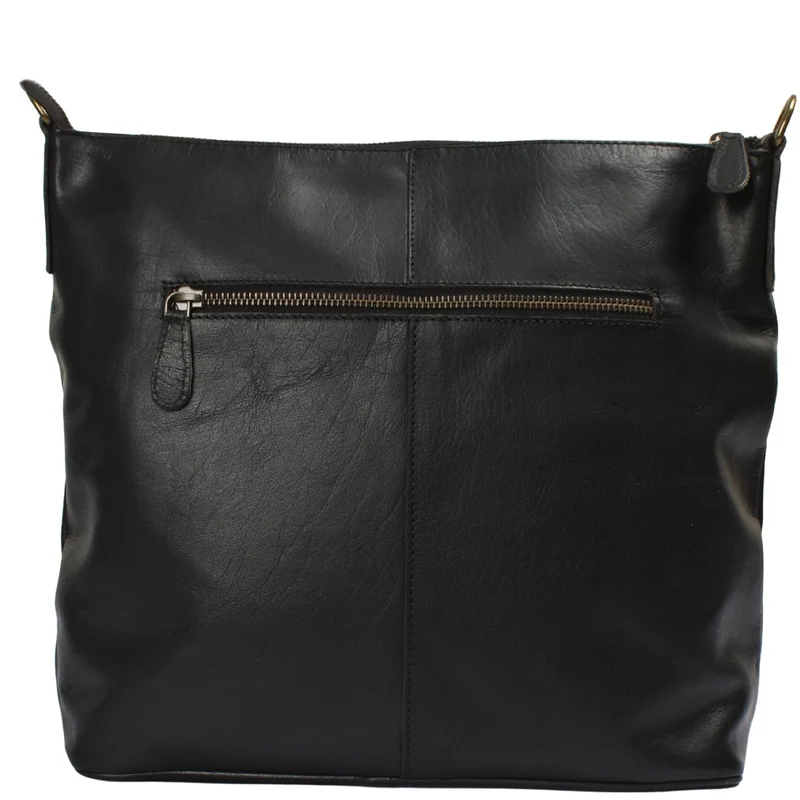 große Umhängetasche Schultertasche Damentasche Ledertasche Leder schwarz LE0079